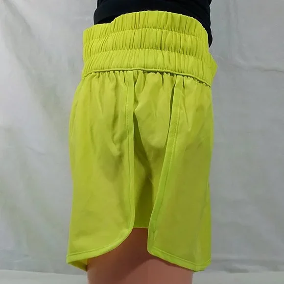 Women's High Rise Waistband Running Stride Shorts-Acid Yellow-S-NWT - Picture 2 of 4